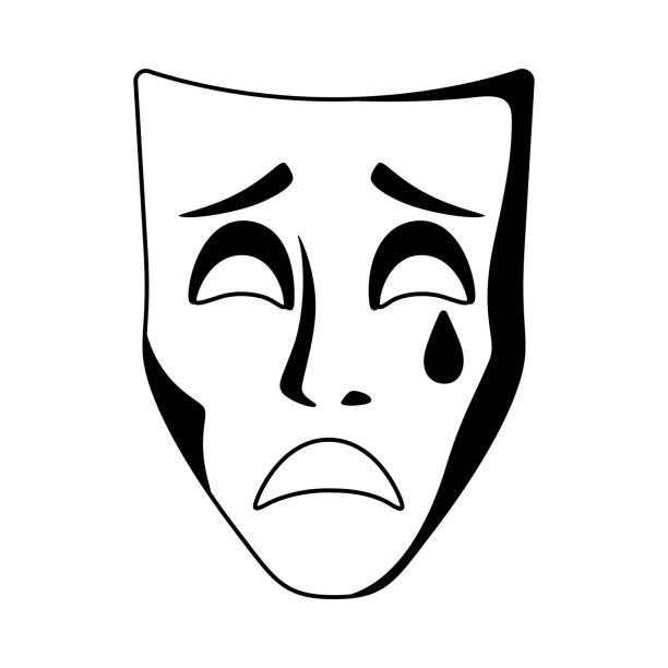 Illustration of tragedy mask. Traditional symbol. Image for theatrical performance. Illustration of tragedy mask. Traditional theatre symbol. Image for theatrical performance. video charades stock illustrations