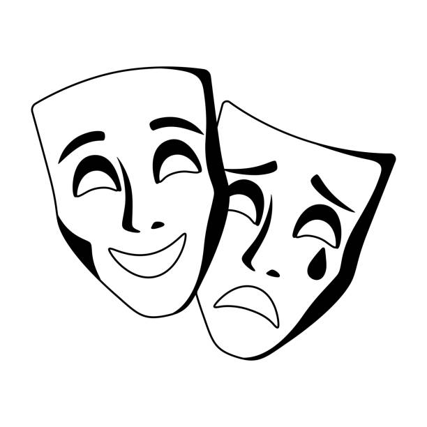 Illustration of comedy and tragedy masks. Traditional symbol. Image for theatrical performance. Illustration of comedy and tragedy masks. Traditional theatre symbol. Image for theatrical performance. video charades stock illustrations