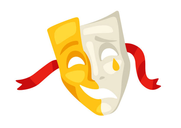 Illustration of comedy and tragedy mask. Traditional symbol. Image for theatrical performance. Illustration of comedy and tragedy masks. Traditional theatre symbol. Image for theatrical performance. video charades stock illustrations