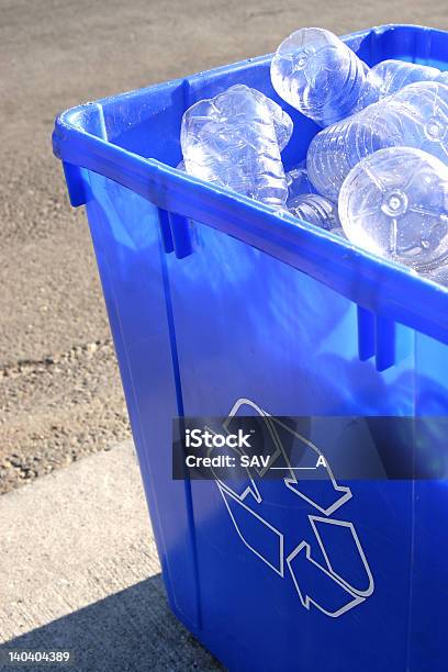 Blue Recycle Bin 4 Stock Photo - Download Image Now - Blue, Recycling Symbol, Bottle