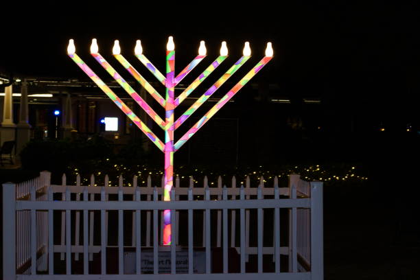 Hanukkah Holiday Celebration Winter Park, Florida, Dec 18, 2021: Celebrate Hanukkah with beautiful lighting. winter park florida stock pictures, royalty-free photos & images