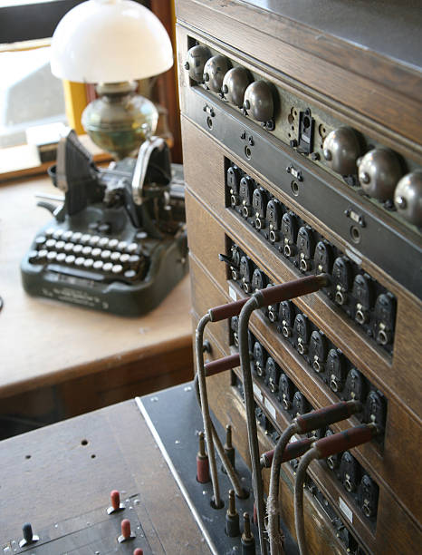 Antique switchboard and typewriter stock photo