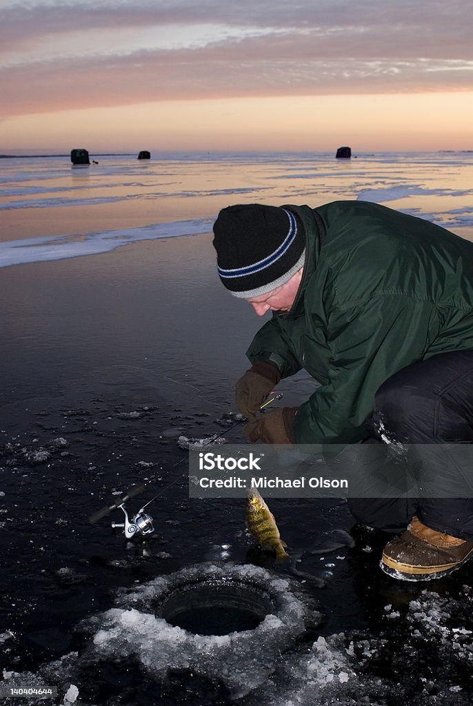 Perche pêcheur de glace - Photo de Coucher de soleil libre de droits