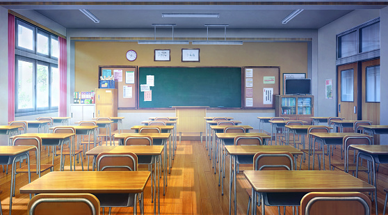 Inside the classroom in anime style