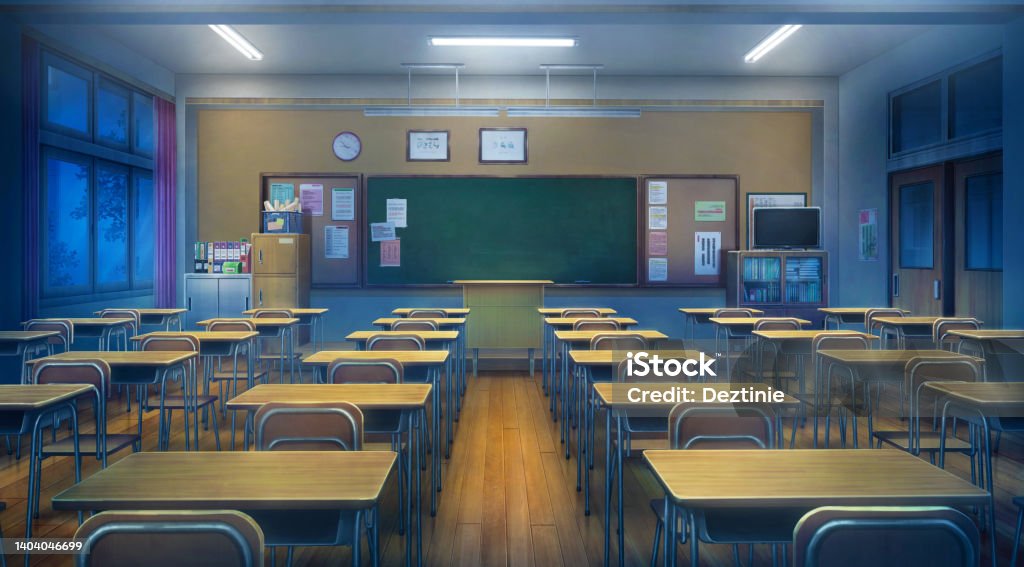 Aula - Noche, Fondo de anime 2D, Ilustración. - Ilustración de stock de Salón de clase libre de derechos