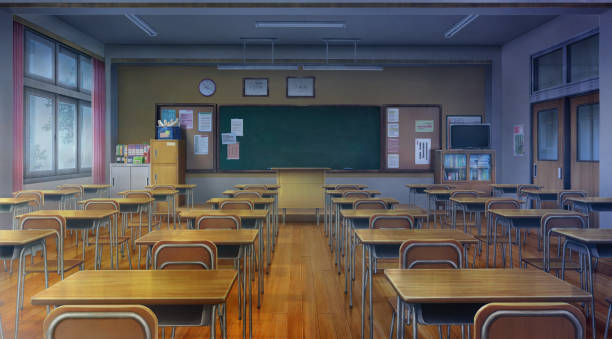 Classroom Overcast 2d Anime Background Illustration Stock