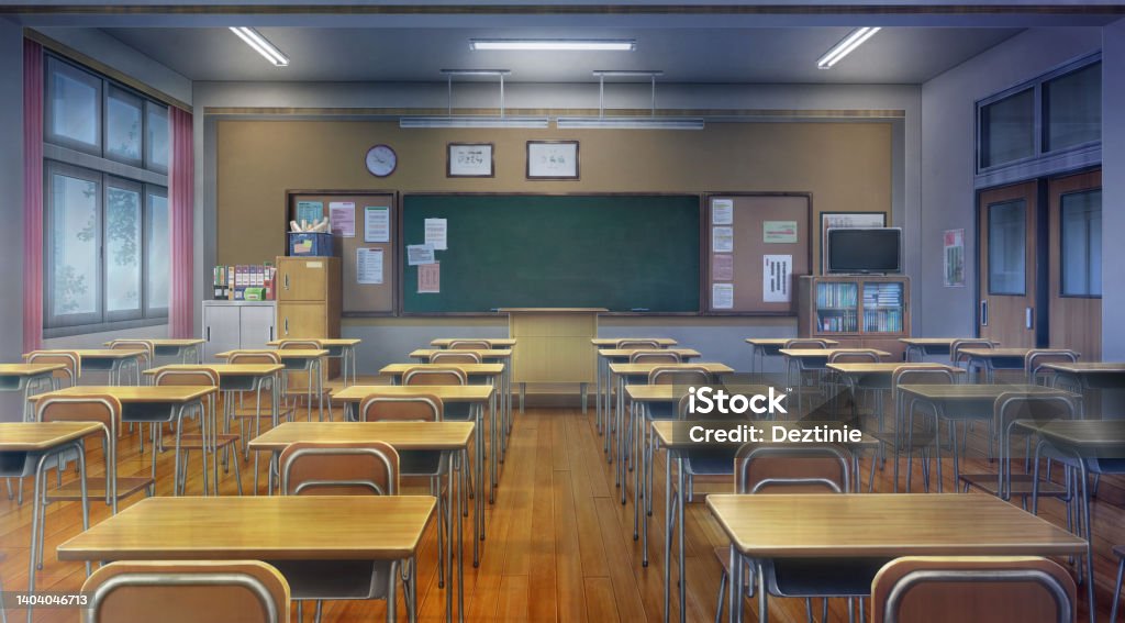 Classroom Overcast And Turn On The Light 2d Anime Background