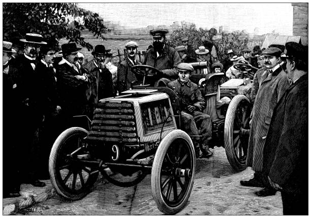 Antique illustration: Tour de France, Car race