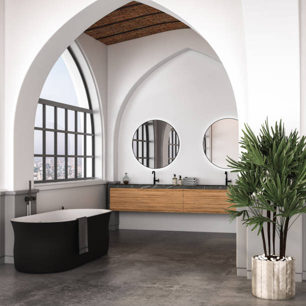 istock Modern mid century and minimalist bathroom 1404048228