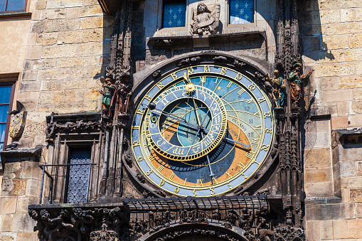 Prague, Czech Republic-June 23, 2013: Front View of the Historical Astronomical Clock, Close-up.