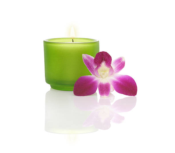 istock candle in a blue bowl and orchid 140405017