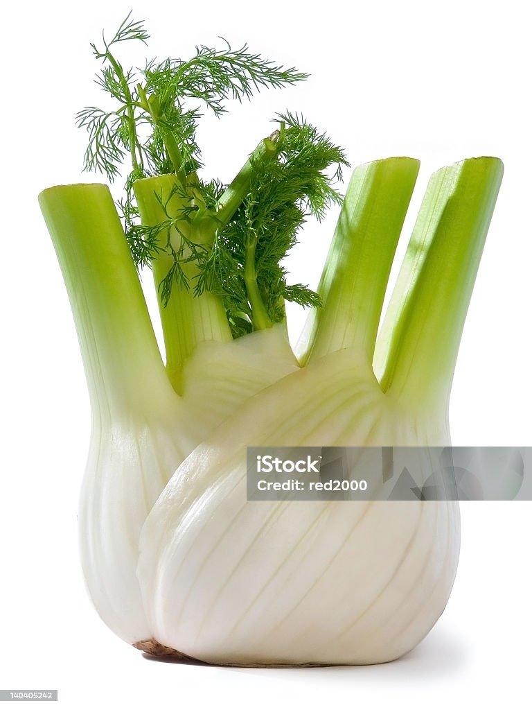 Close-up of a white and green flowering fennel Fennel over white background. Back lite. Above Stock Photo