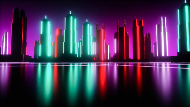 istock a futuristic background with neon glowing cubes (3d rendering) 1404052423
