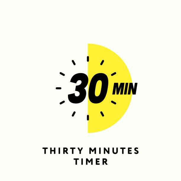 30 Minutes Timer, Half An Hour Icon, Modern Flat Design. Isolated Vector EPS 30 Min Clock, Stopwatch, Chronometer Showing Thirty Minutes Label. Cooking time, Countdown Indication. Isolated Vector eps. minute hand stock illustrations