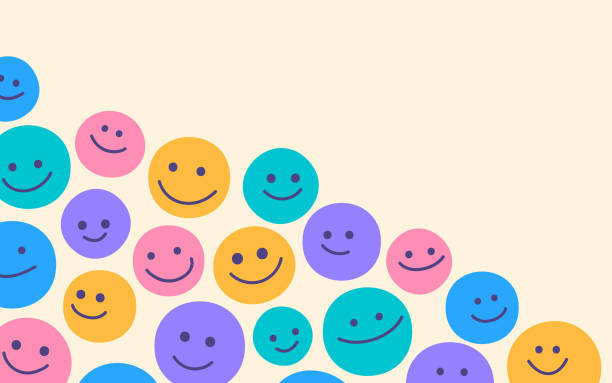 Smiling Happy Faces and People Smiling happy people and faces background retro pattern design. anthropomorphic smiley face stock illustrations