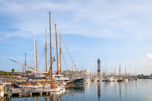 Barcelona, Spain - June 9, 2011: Marina with many sailboats in Barcelona
