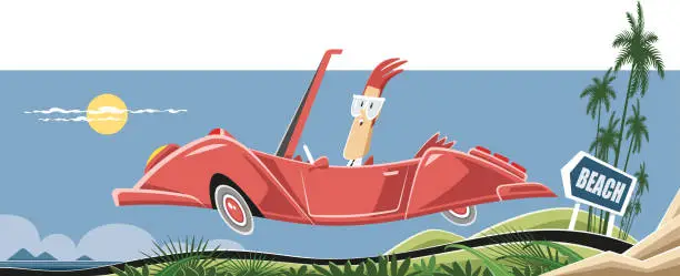 Vector illustration of CONVERTIBLE DRIVING