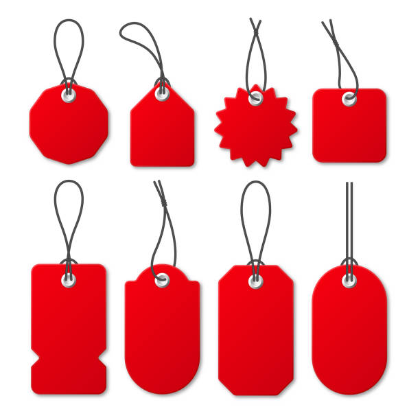 istock Realistic red price tags collection. Special offer or shopping discount label. Retail paper sticker. Promotional sale badge. Vector illustration. 1404057823