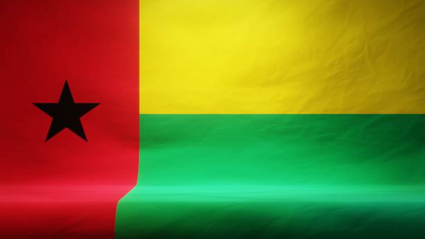 Studio backdrop with draped flag of Guinea-Bissau for presentation or product display. 3D rendering