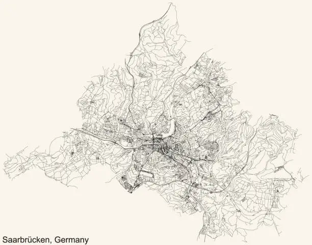 Vector illustration of Street roads map of SAARBRÜCKEN, GERMANY