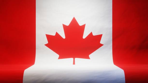 istock Studio backdrop with draped flag of Canada for presentation or product display. 3D rendering 1404059035