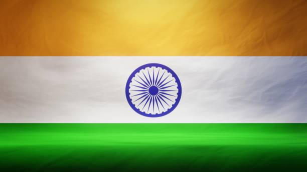 istock Studio backdrop with draped flag of India for presentation or product display. 3D rendering 1404059358