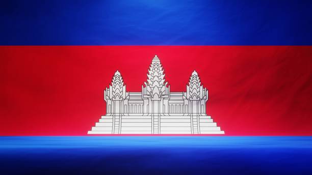 Beautiful woman laying in Cambodian Flag