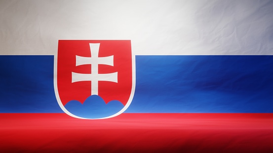Studio backdrop with draped flag of Slovakia for presentation or product display. 3D rendering