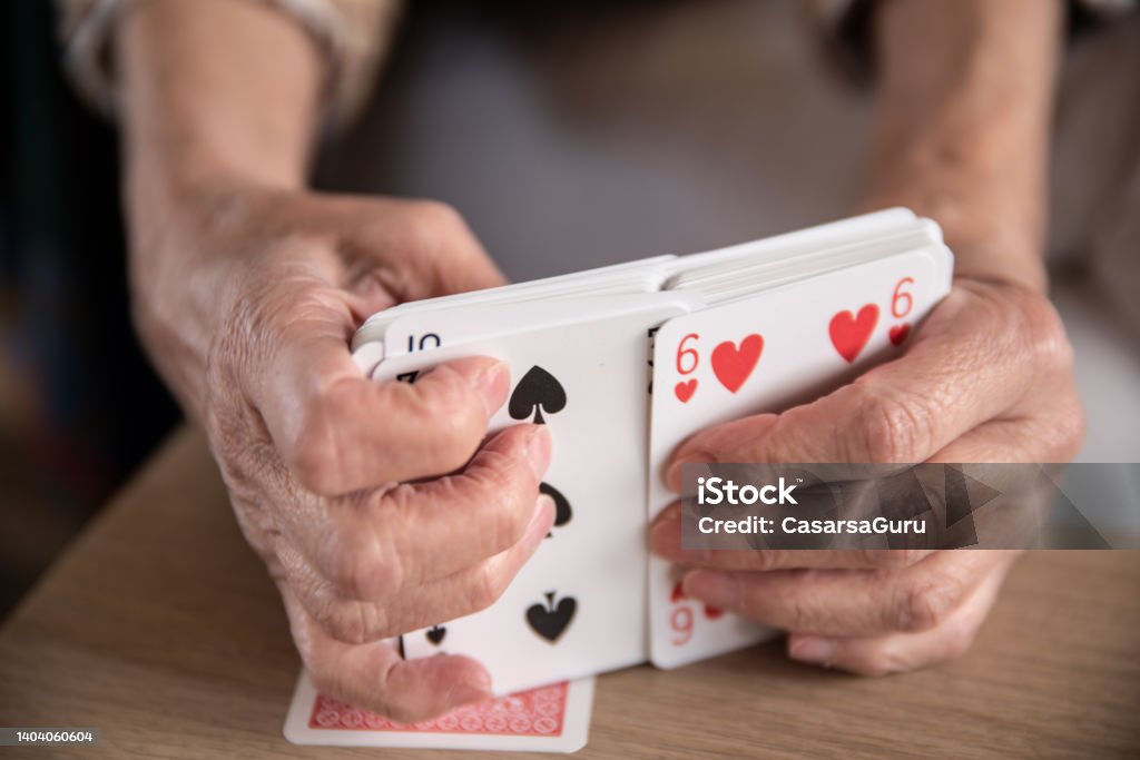 Woman Hands Mixing Playing Cards Close Up Playing Card Stock Photo