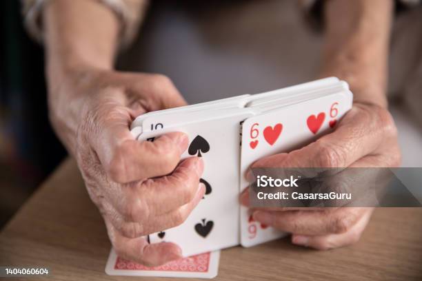 Woman Hands Mixing Playing Cards Close Up Stock Photo - Download Image Now - Playing Card, Hand, Women