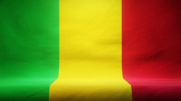 Studio backdrop with draped flag of Mali for presentation or product display. 3D rendering