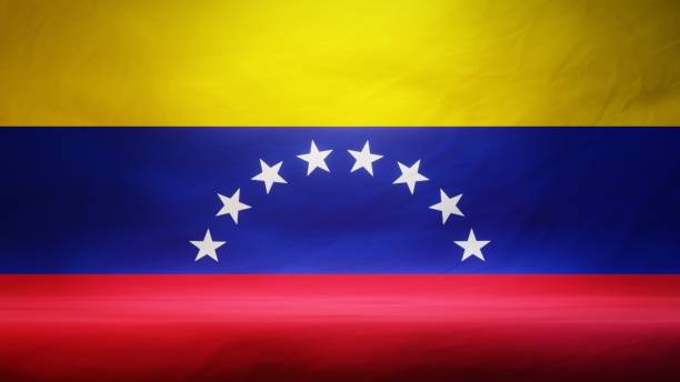 istock Studio backdrop with draped flag of Venezuela for presentation or product display. 3D rendering 1404061041