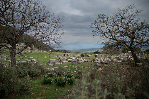 Panoramic Landscape View Of Roman Empire City Remains near Nikopolis Preveza Greece