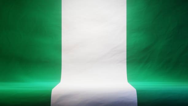 Studio backdrop with draped flag of Nigeria for presentation or product display. 3D rendering