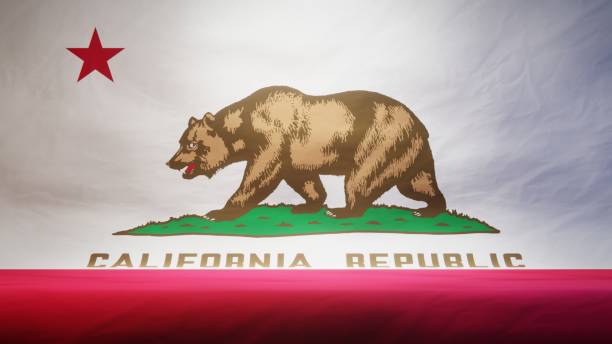 istock Studio backdrop with draped flag of the US state of California. 3D rendering 1404062197