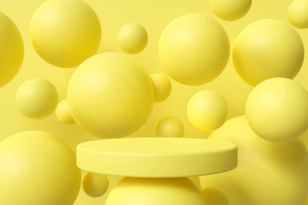 Abstract pedestal podium with spheres stock photo