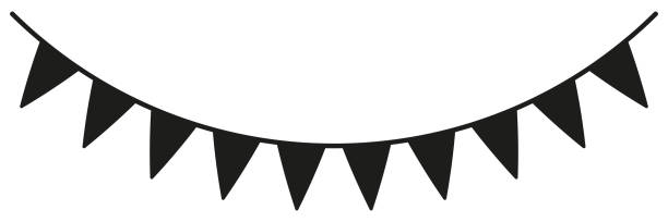 bunting schwarze silhouette. - pennant flag party streamer stock-grafiken, -clipart, -cartoons und -symbole