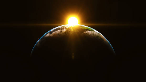 istock Beautiful sunrise and sunset. View from space. Earth and sun. 1404066302