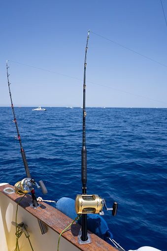 Fishing Rods and reels fishing big game ocean offshore sport fishing in Mediterranean sea