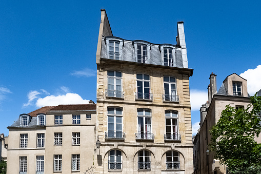 Paris, typical buildings in the Marais, rue Charlemagne, in the center of the french capital