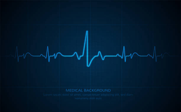 notfall-ekg-überwachung. blau leuchtender neon-herzpuls. herzschlag. elektrokardiogramm - investment finance frequency blue stock-grafiken, -clipart, -cartoons und -symbole