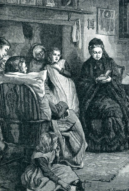istock Queen Victoria as widow in a home cottage surrounded by children 1404075620