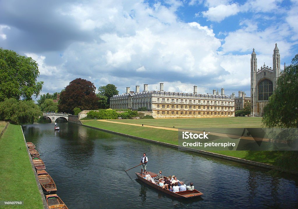 Cambridge University, river tour Punting on the river Cam, with King's College in the background.   The view of the colleges from the river is referred to as ""the backs"" Cambridge - England Stock Photo