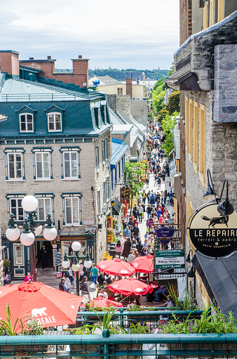 View of the Petit Champlain street in Quebec city from the top of the Breakneck stairs