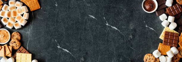 Smores buffet double border over a dark stone background