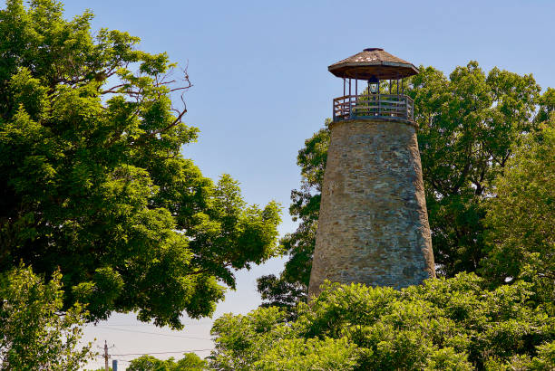 Westfield, New York, USA - June 18, 2022: The historic Barcelona Lighthouse, erected in 1829 by the Federal Government, is now operated by New York State’s Parks, Recreation and Historic Preservation.