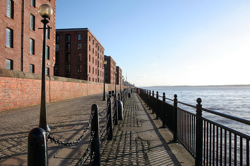 Riverside walk on the Mersey by Liverpool's Albert Dock