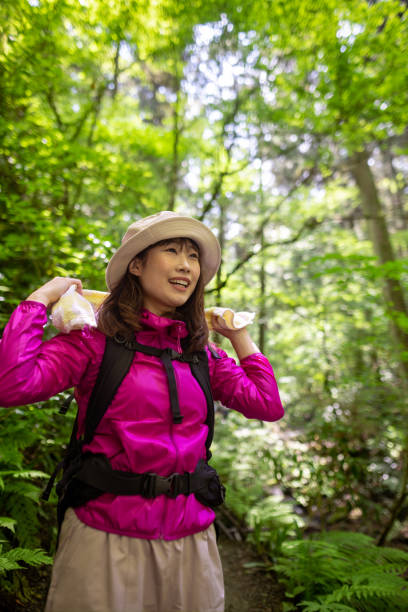 istock Female hiker wiping sweat in forest 1404081057