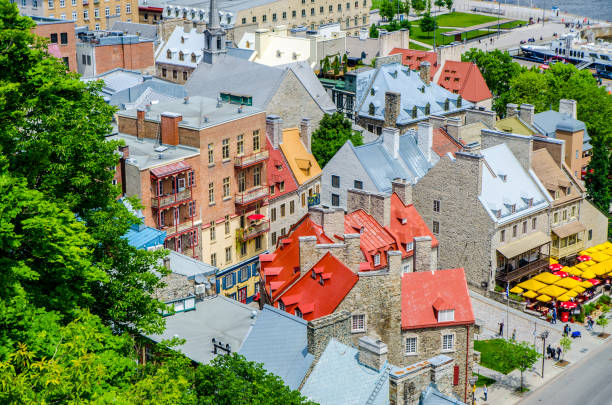 Aerial view of Petit Champlain street during summer day.\nThe view is from the Dufferin boardwalk