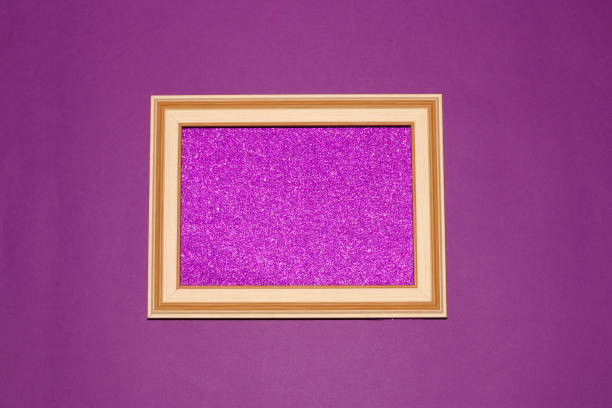 retro frame with glitter purple copy space background, around frame purple background, creative art design